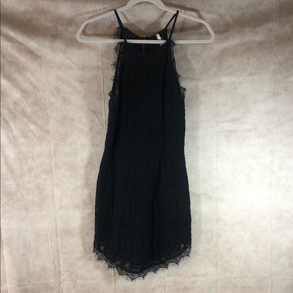 Sage Black Lace Whimsygoth Witchy Dress with black fringe
